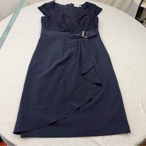 Studio One Navy Lace-Top Midi Dress with Buckle Waist